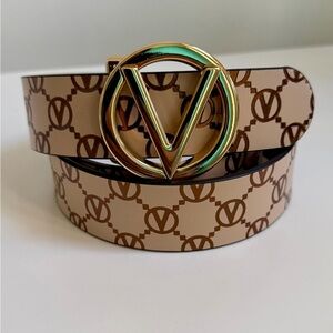 Valentino Tan and Gold Logo Belt